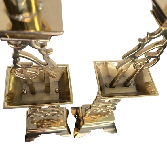 Set Of 2 Vintage 15" Tall Brass Chinese Candle Holders, Chinoiserie Candlesticks - Picture 14 of 15